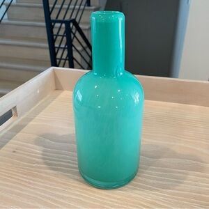 ❌SOLD❌ Anthropologie Handblown Turquoise Aqua Sea Glass Bottle Vase 9”